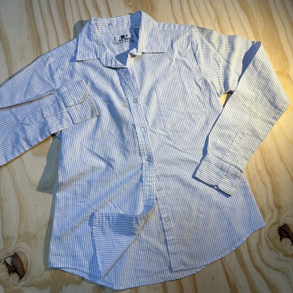 Sweet Briar Girls Blue White Striped Button Down Shirt Size 12 Long Sleeve